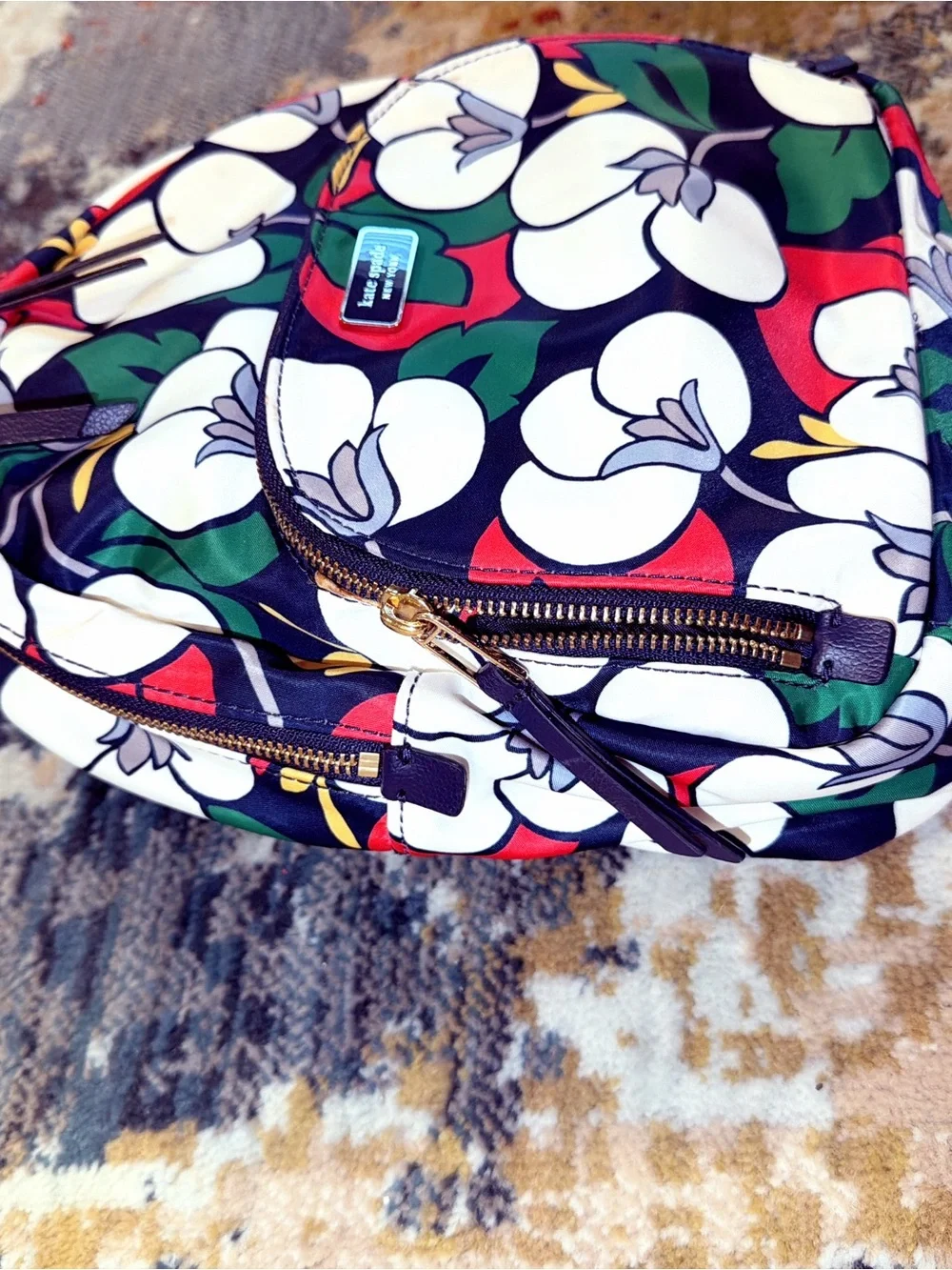 kate spade navy floral backpack with matching wallet set